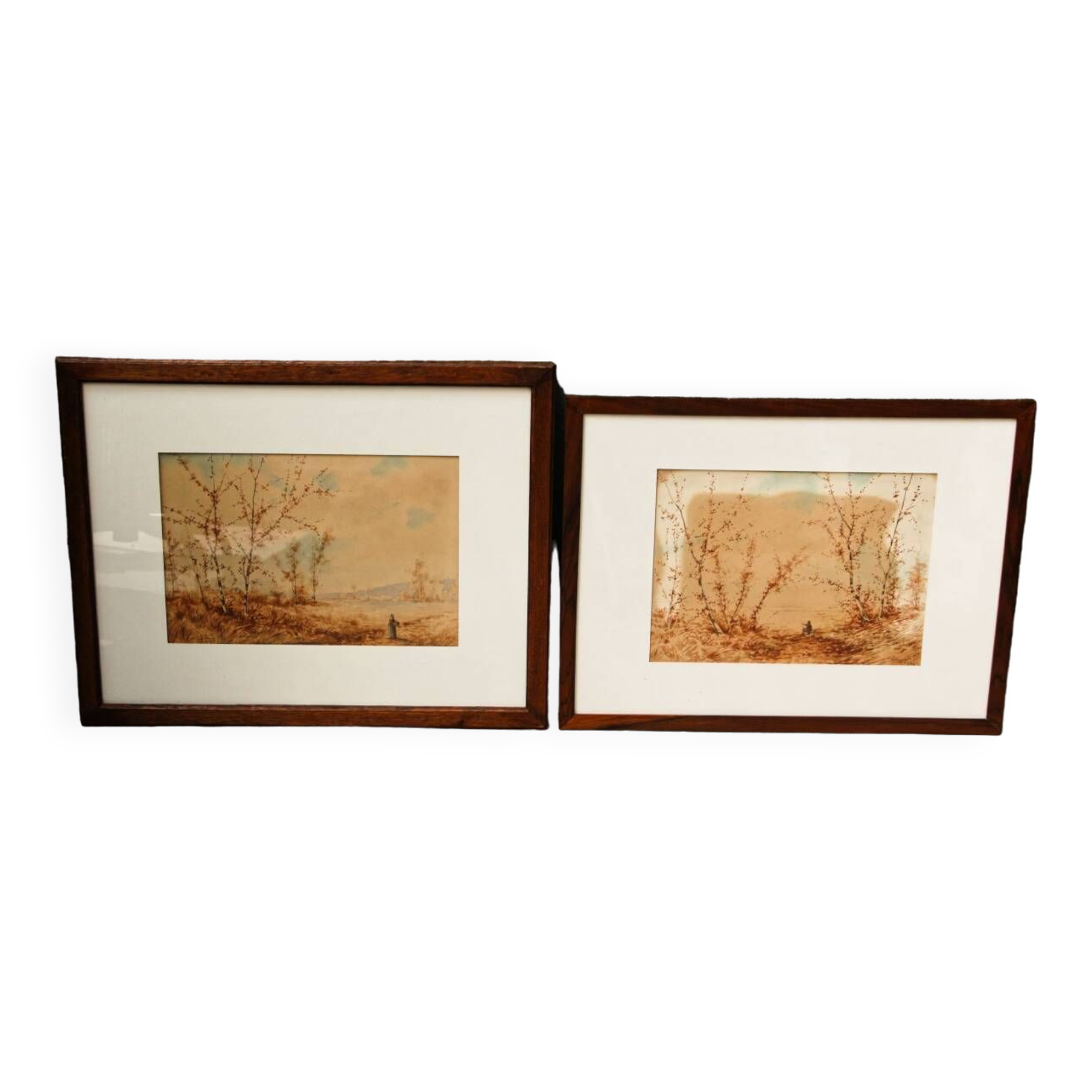 Pair of watercolors, animated landscapes, L. Meyer
