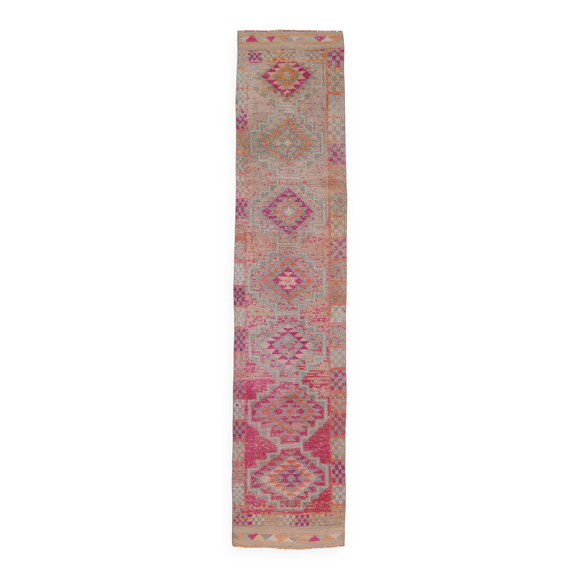 Soft Pink Oriental Turkish Runner Rug, 75x357Cm