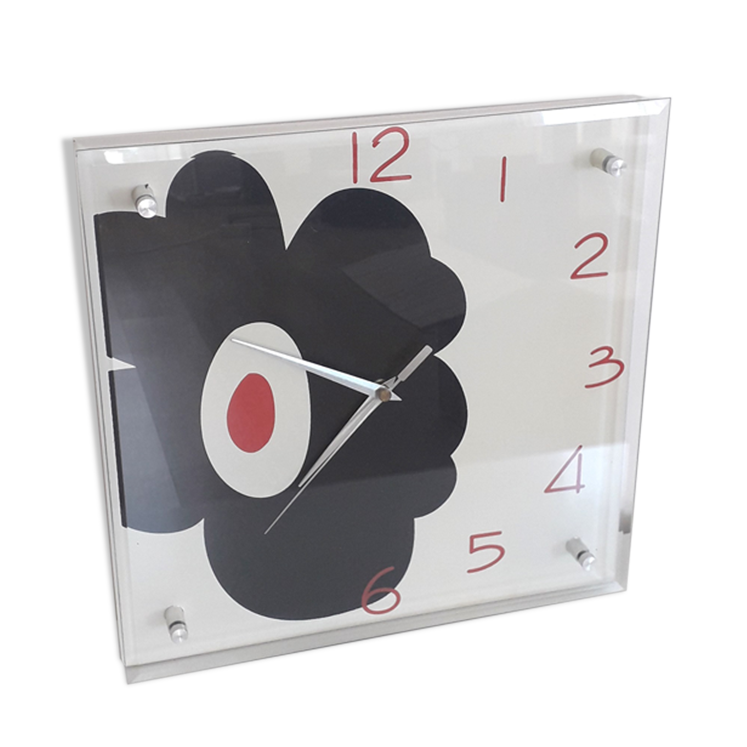 Vintage wall clock -- Wood and glass - 80s-90s
