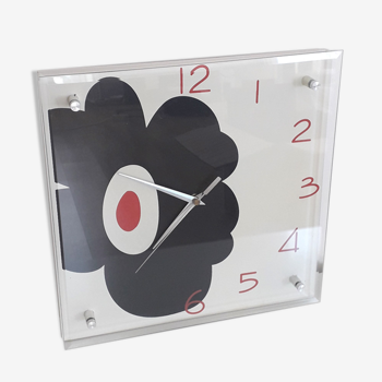 Vintage wall clock -- Wood and glass - 80s-90s