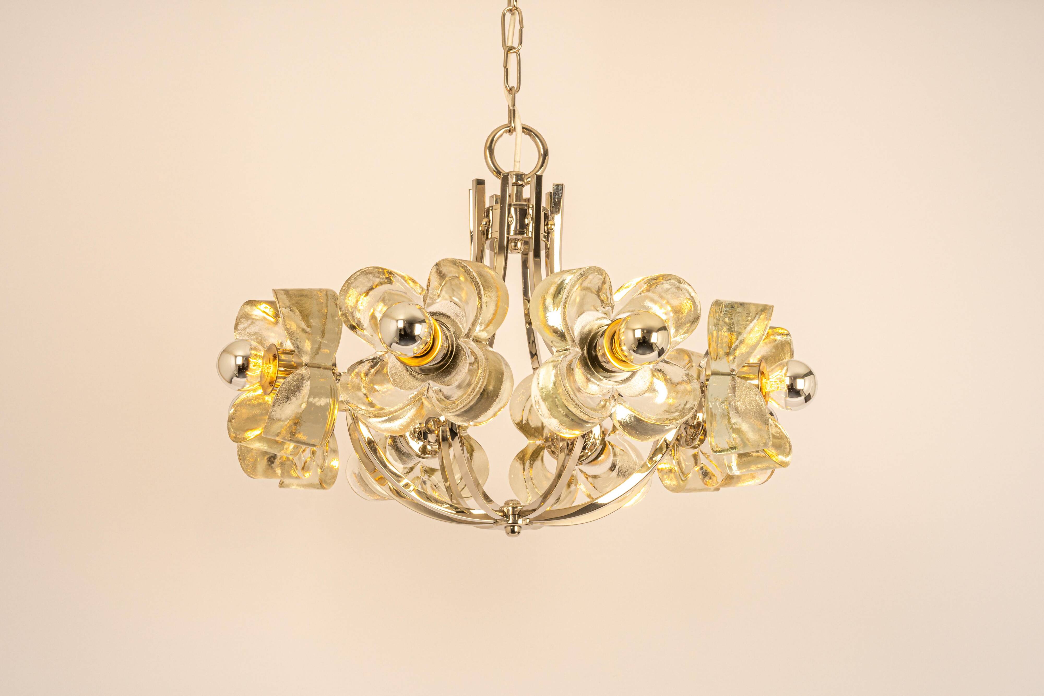 Large chrome glass and crystal pendant by Sische, Germany, 1970s.