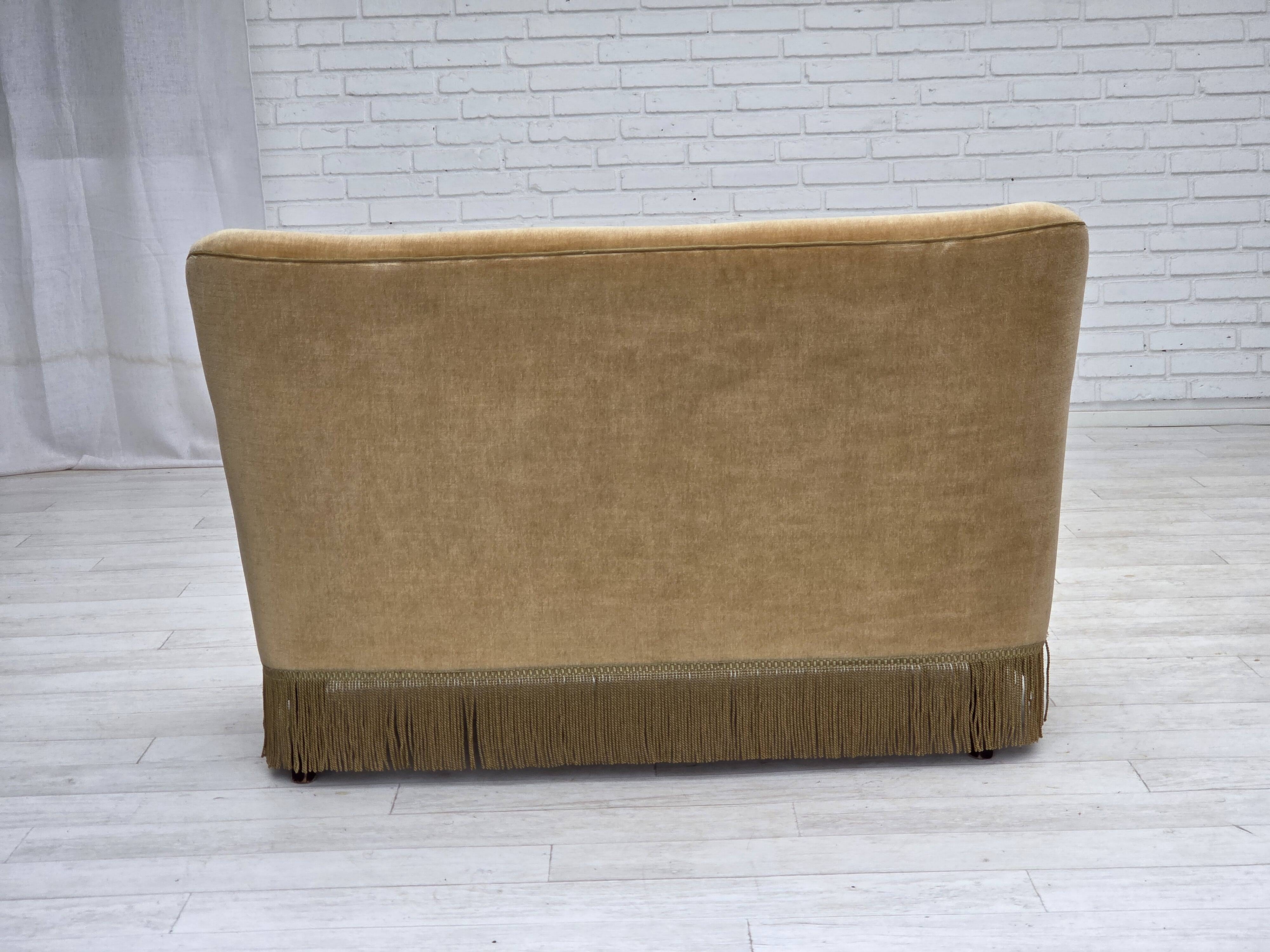 1970s, Danish 2-seater sofa, light green furniture velour.