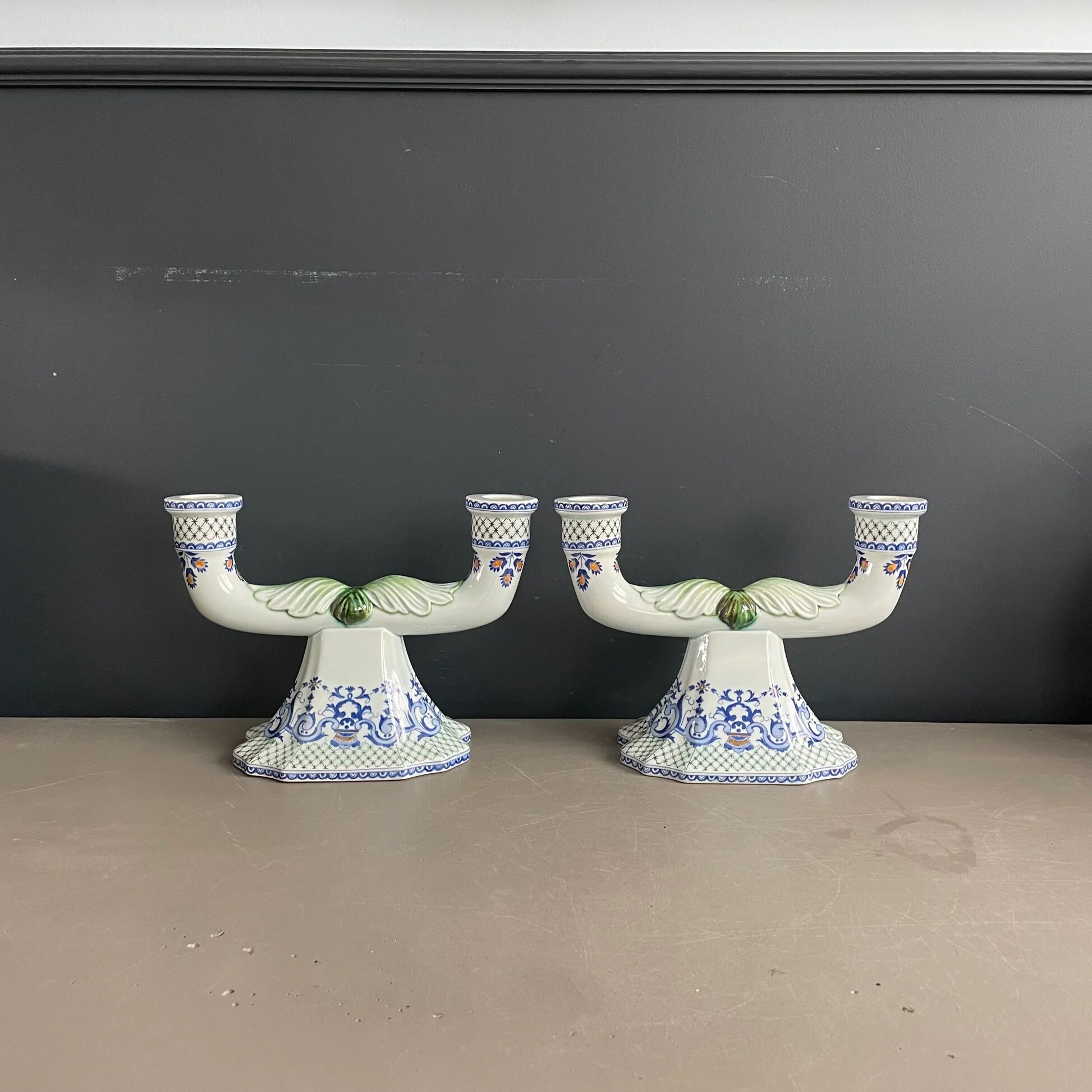 Pair of Gien earthenware candlesticks - lamp bases - Ref 1170