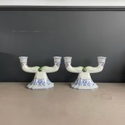 Pair of Gien earthenware candlesticks - lamp bases - Ref 1170