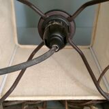 Pair of ethnic table lamps - braided water hyacinth roots, wrought iron, cotton