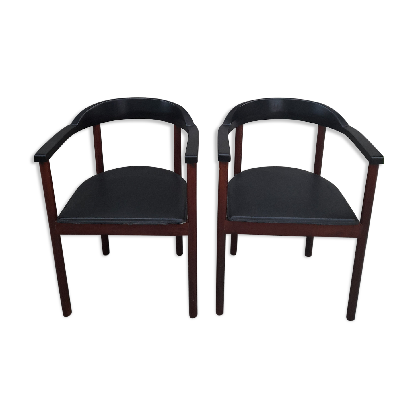 Pair of Scandinavian armchairs in teak and leather