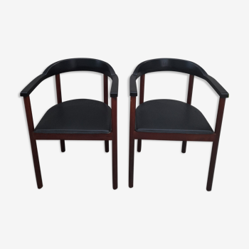 Pair of Scandinavian armchairs in teak and leather