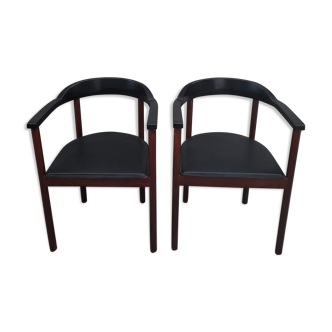 Paire de fauteuils scandinave en teck et cuir