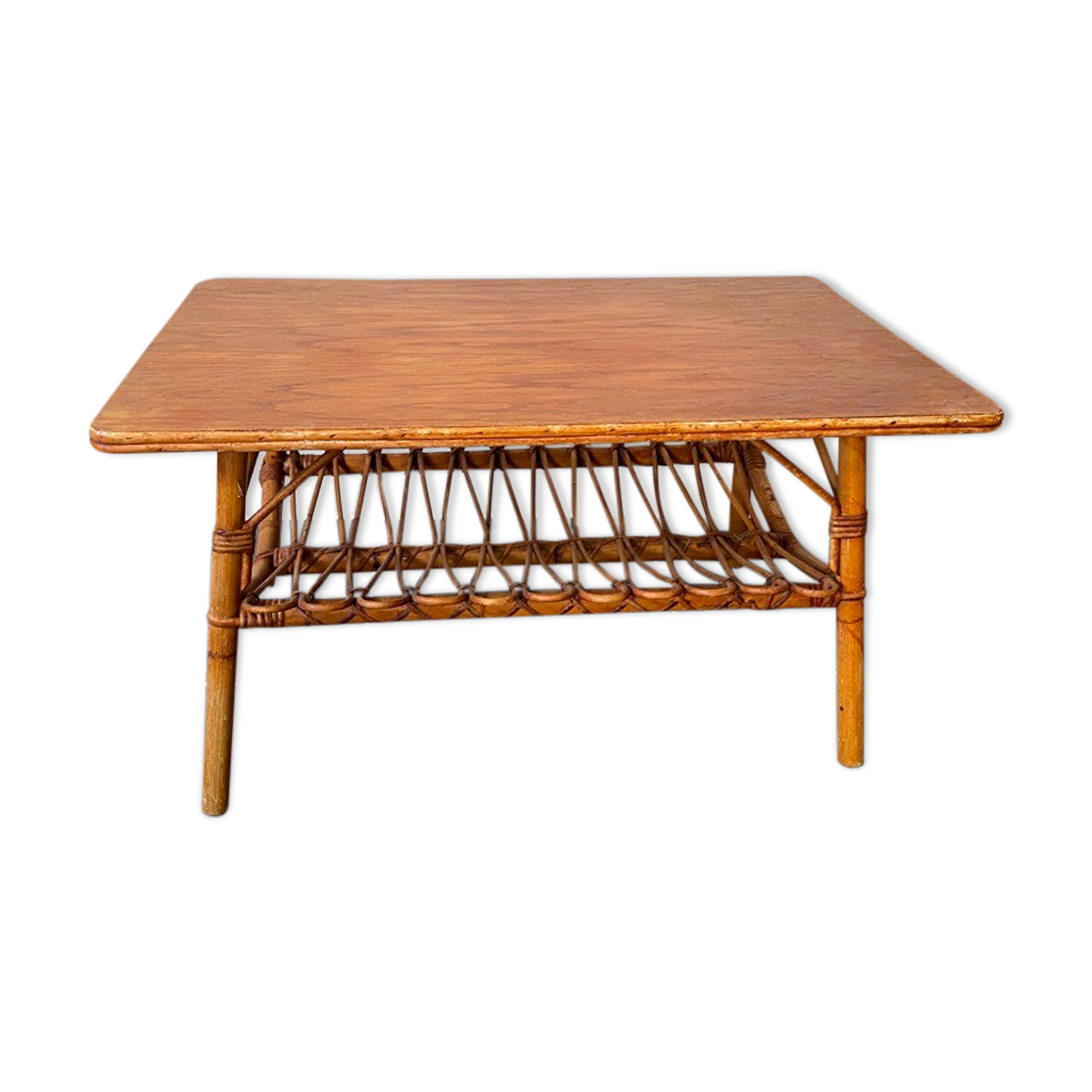 Vintage rattan coffee table 86x53x46 70s