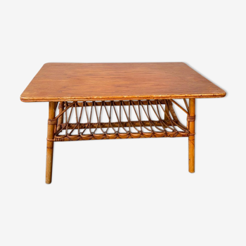 Table basse en rotin vintage 86x53x46 années 70