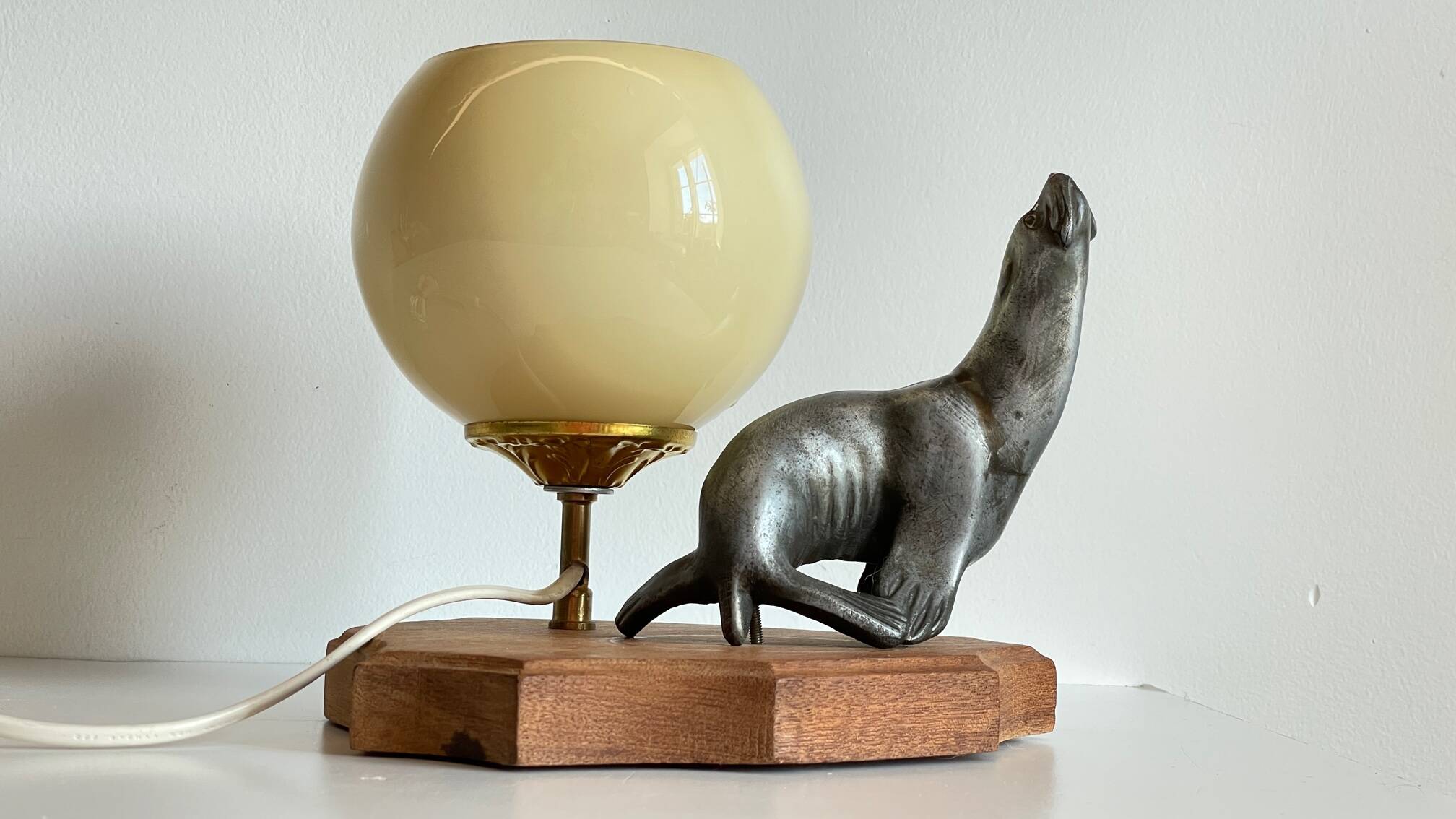 Art Deco Sea Lion blown glass lamp
