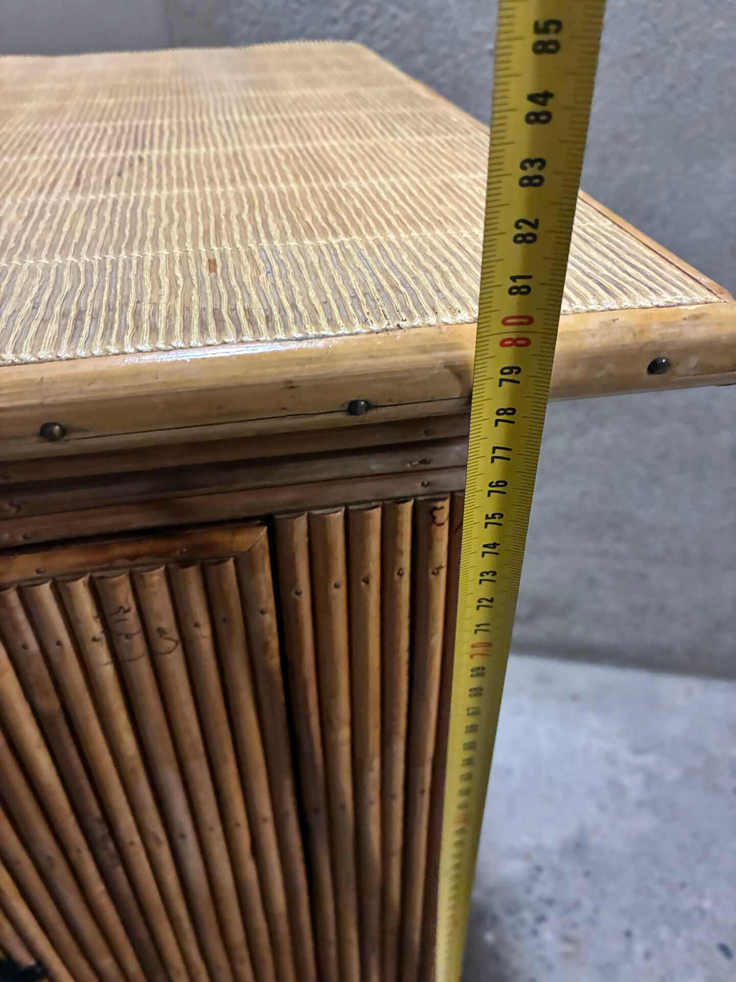 Vintage rattan bar cabinet by Dlg Audoux Minet