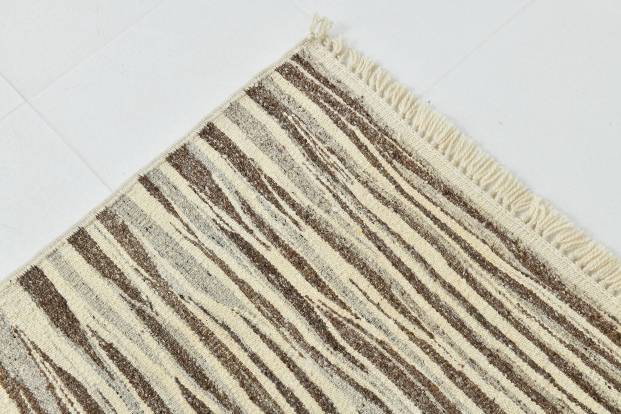 Beige Brown Ethnic Vintage Kilim Rug, 242x311Cm