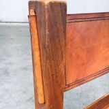 Elm and Cognac Leather Dining Room Chairs Set in the style of Pierre Chapo, Italy, 1960s, Set of 4