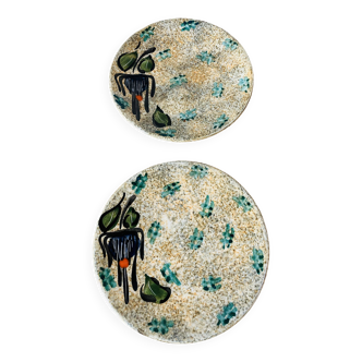 2 vintage Vallauris enamel dessert plates from the 70s