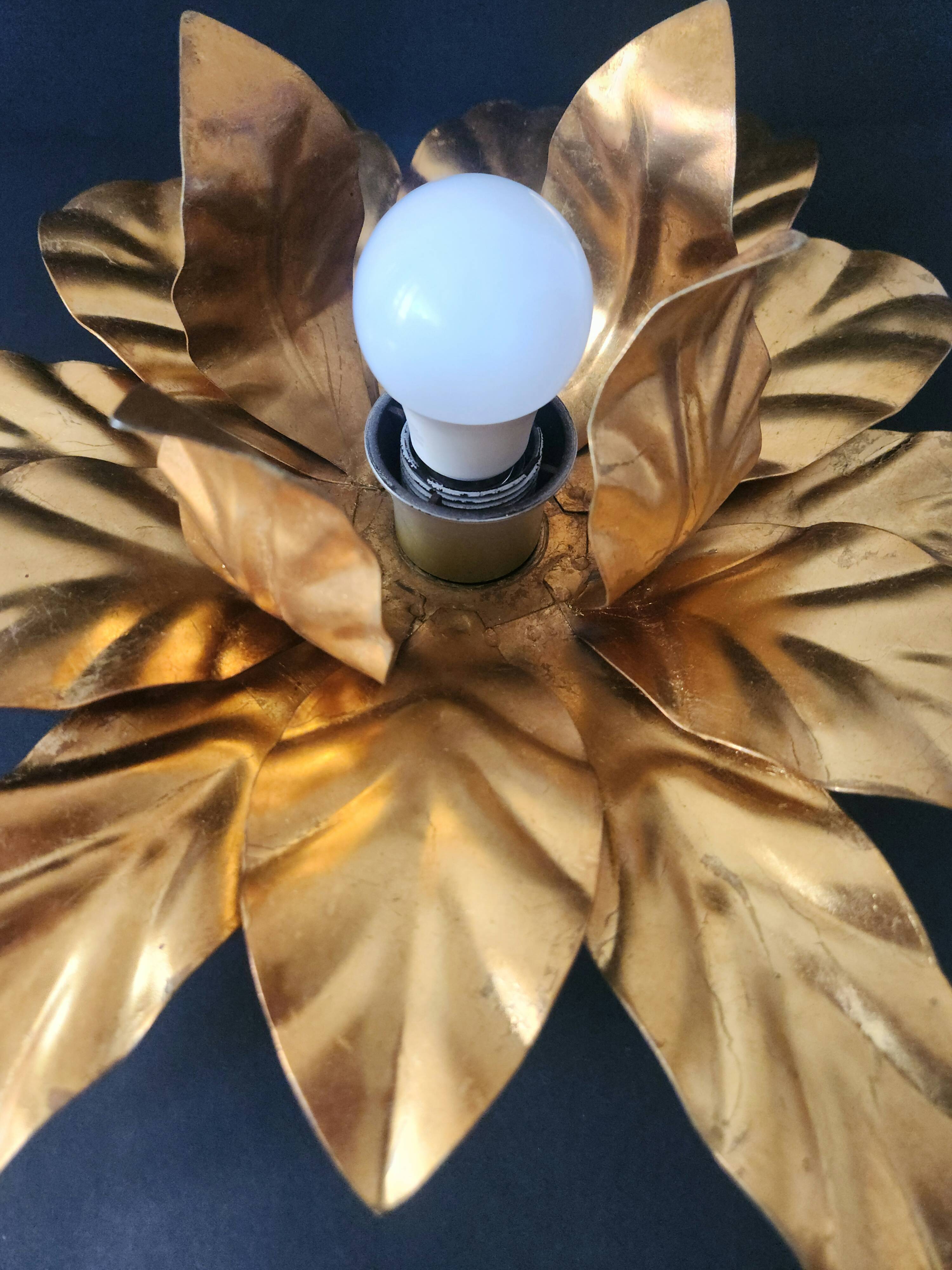 Hollywood Regency Florentine Flower-Shaped Gilt Flush Mount Hans Kögl Italy