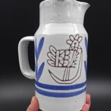Enamelled terracotta pitcher, bird decoration engraved by Michel Barbier, Vallauris circa 1970