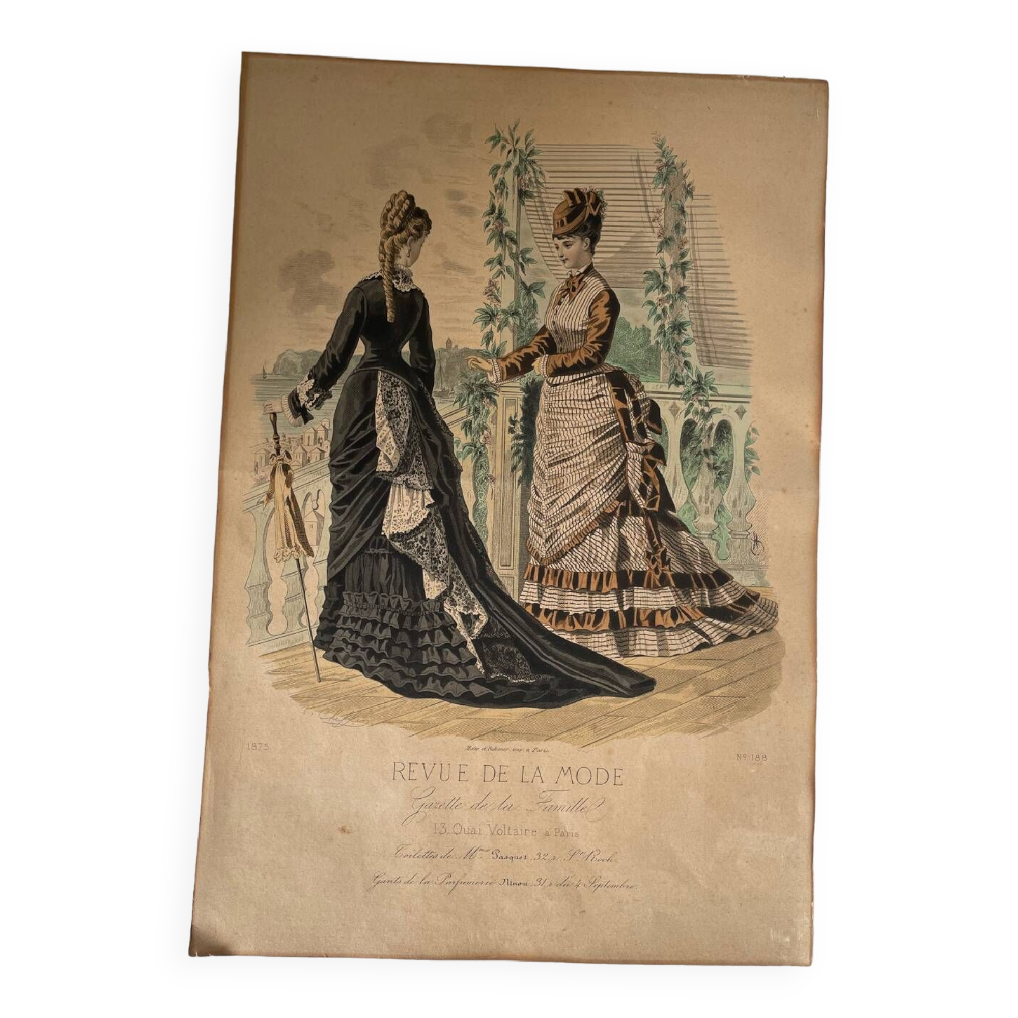 2 old engravings “fashion review”