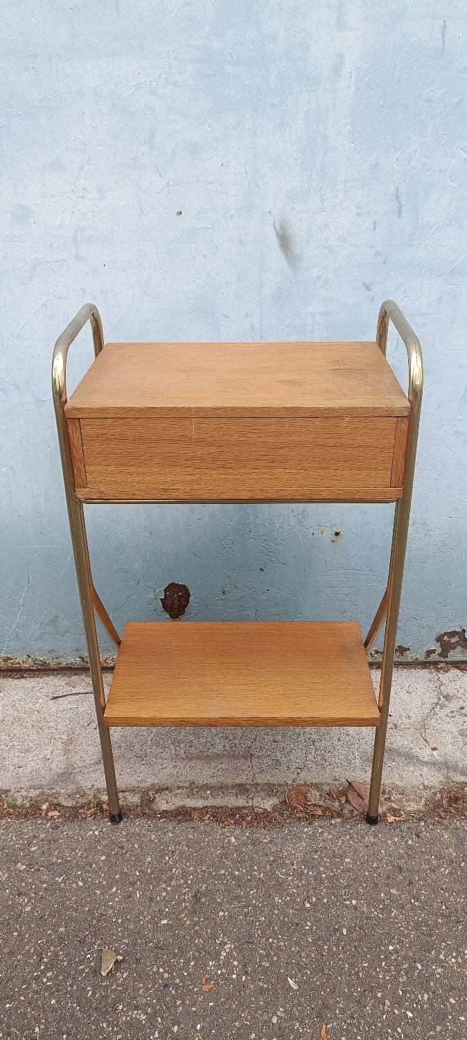 Table chevet vintage métal bois