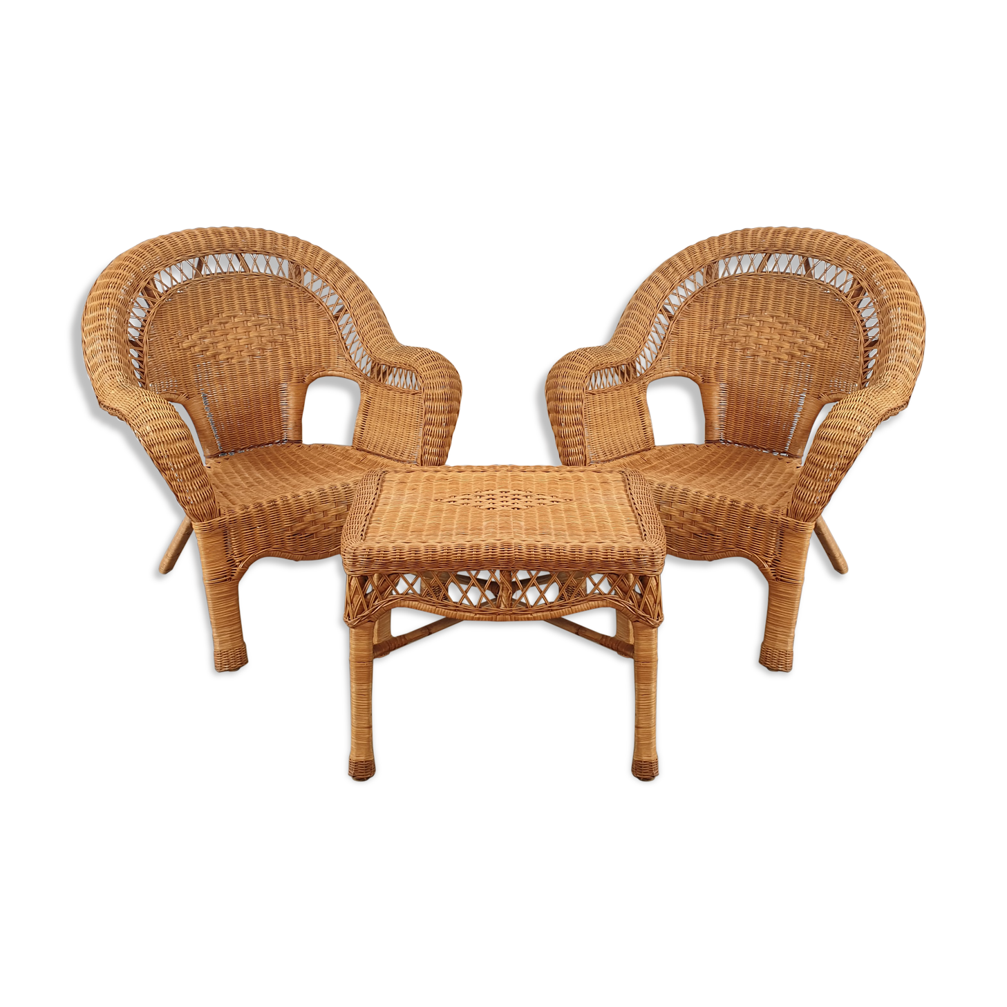 Two-chair wicker set and coffee table