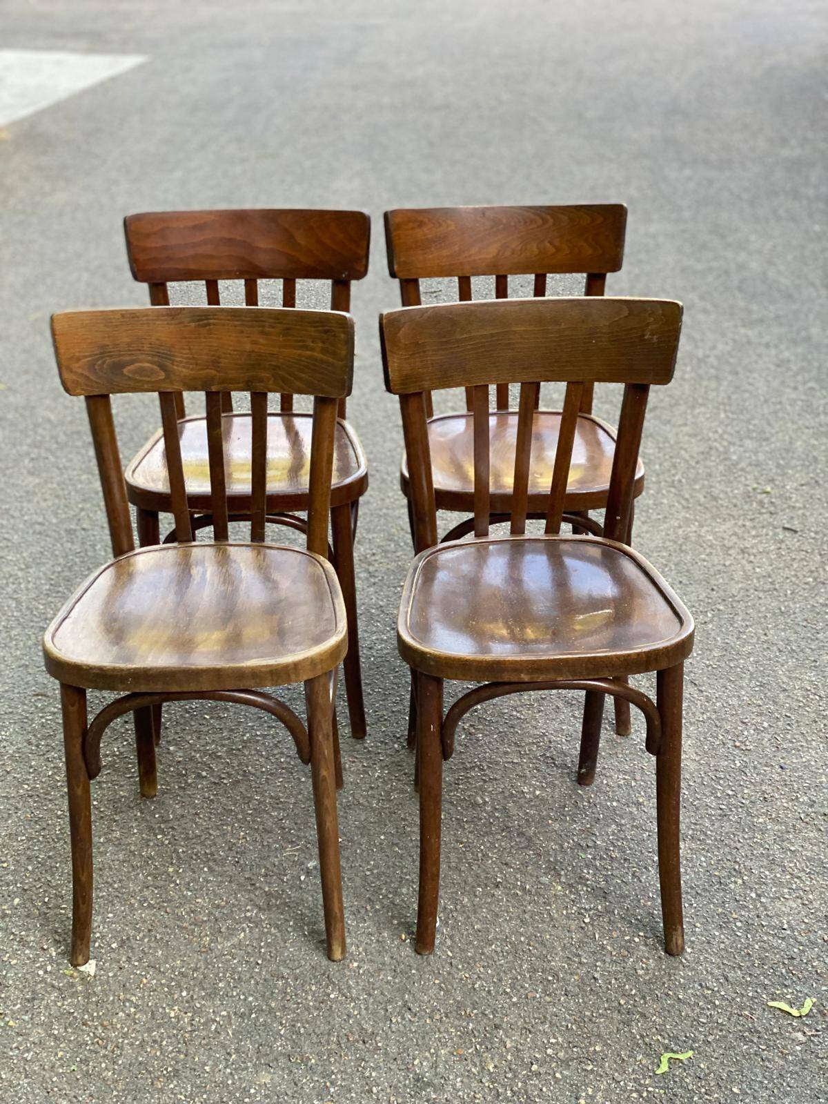 4 dark oak satin bentwood bistro chairs