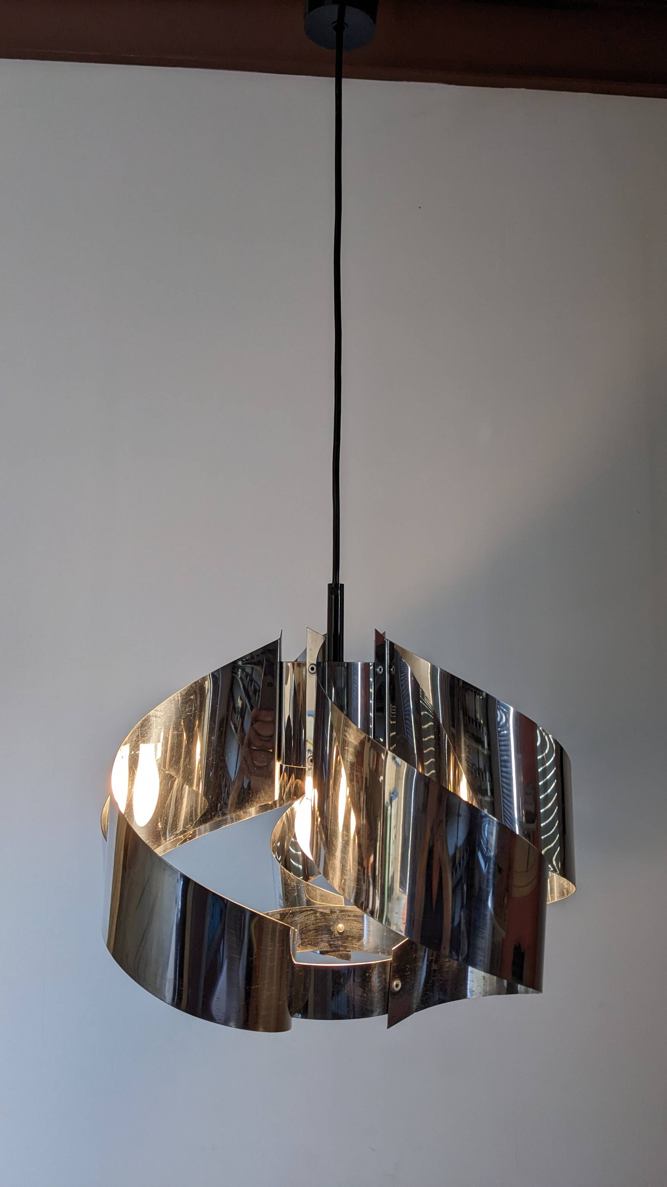 Spiral suspension Space age in chrome metal by Max Sauze, France 1970