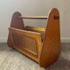 Wooden and rattan magazine rack from the 50s and 60s