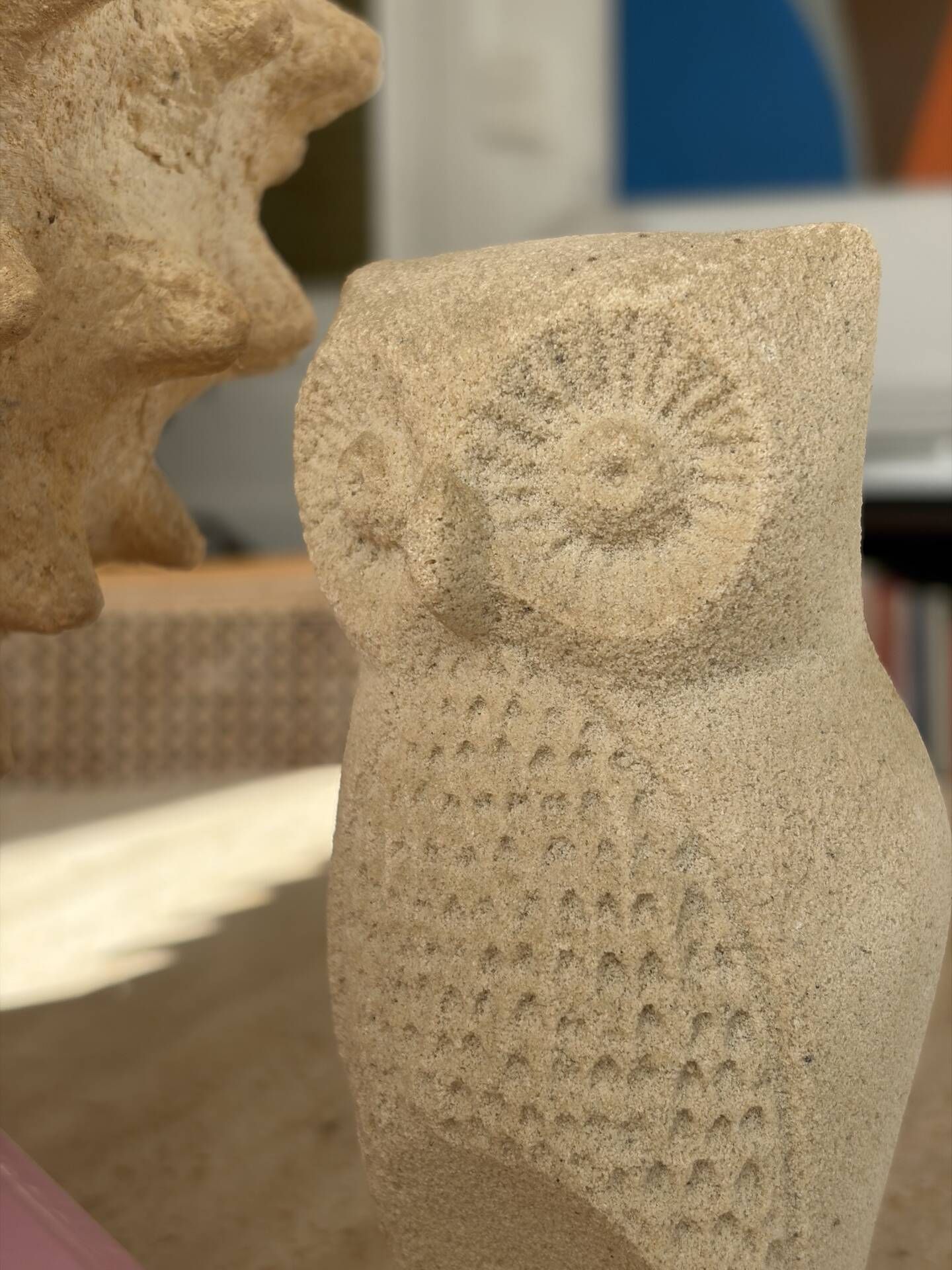 Owl sculpture in stone from the year 1970.