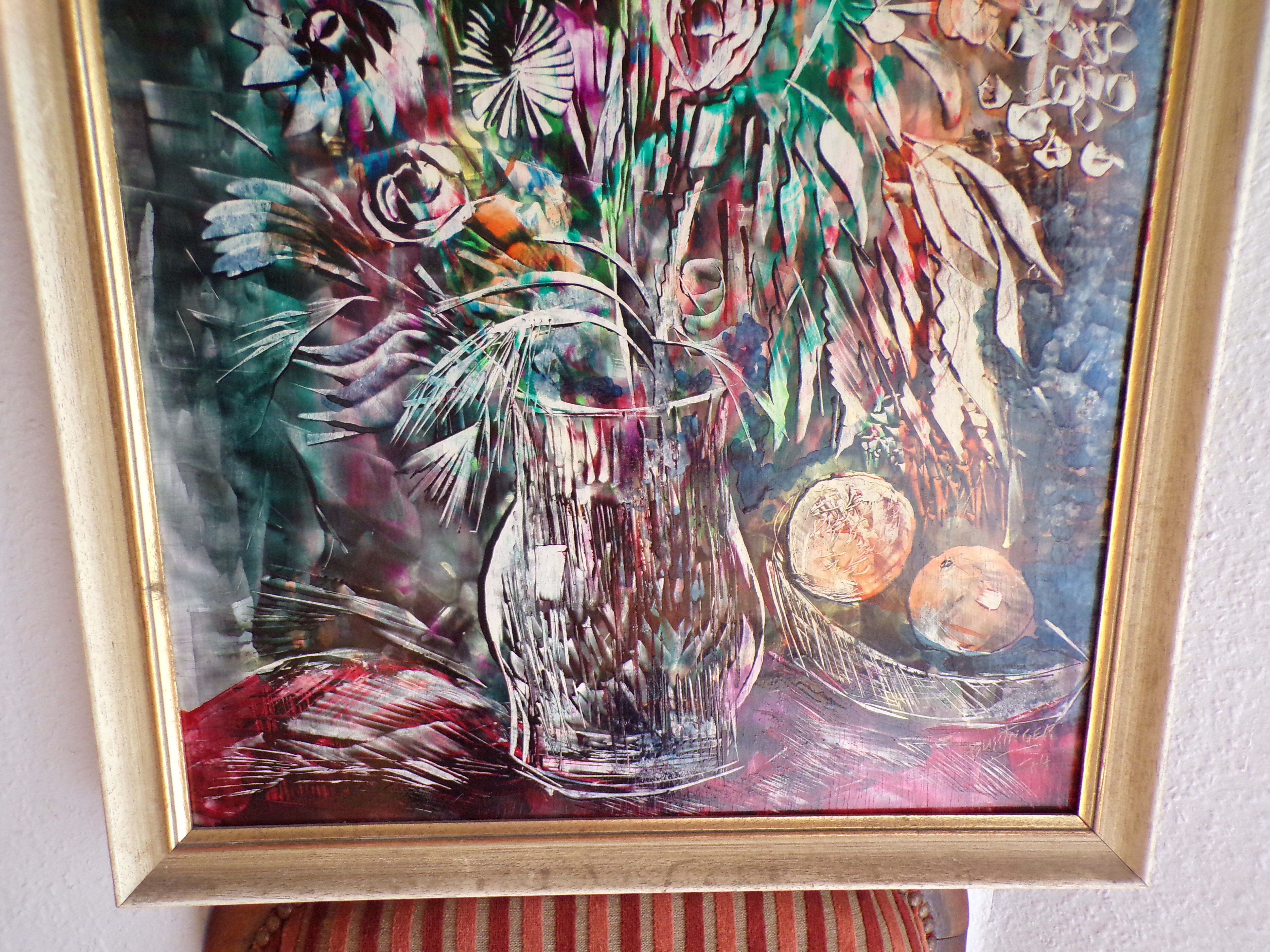 Painting, still life with wild flowers, signed, 70s
