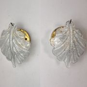 Pair of wall lamps Feuille by Murano Mazzega in frosted glass Italy 1970