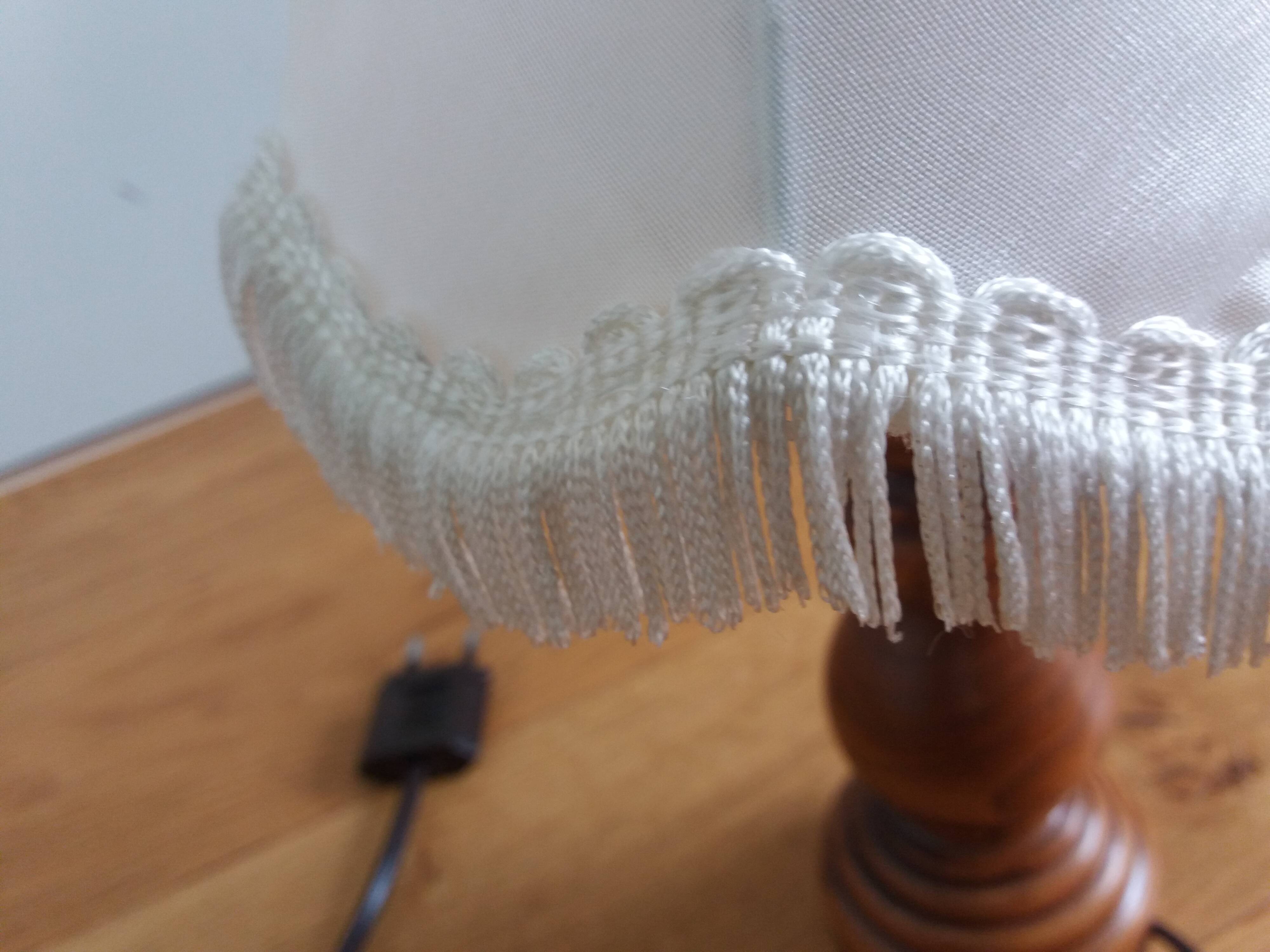 Turned wood lamp with fabric lampshade