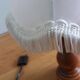 Turned wood lamp with fabric lampshade
