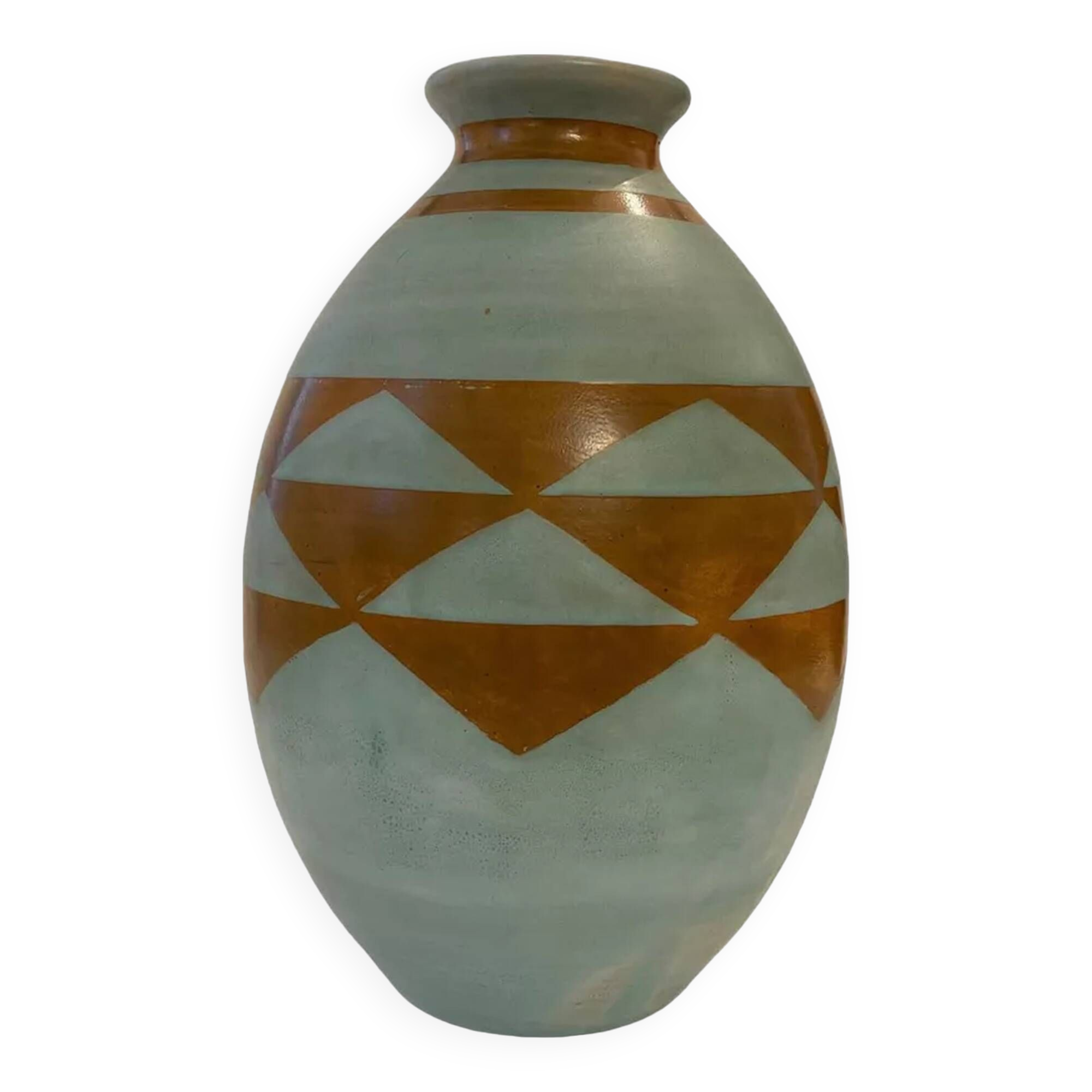 Boch Frères Keramis, Large Art-Deco Vase, Geometric Pattern.