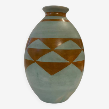 Boch Frères Keramis, Large Art-Deco Vase, Geometric Pattern.