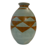Boch Frères Keramis, Large Art-Deco Vase, Geometric Pattern.
