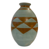 Boch Frères Keramis, Grand Vase Art-Deco, Motif Géométrique.