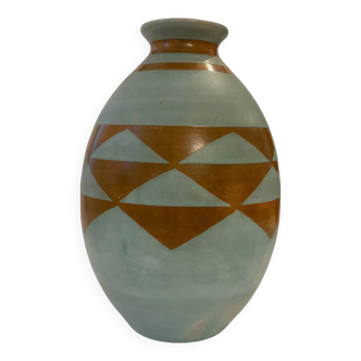 Boch Frères Keramis, Large Art-Deco Vase, Geometric Pattern.