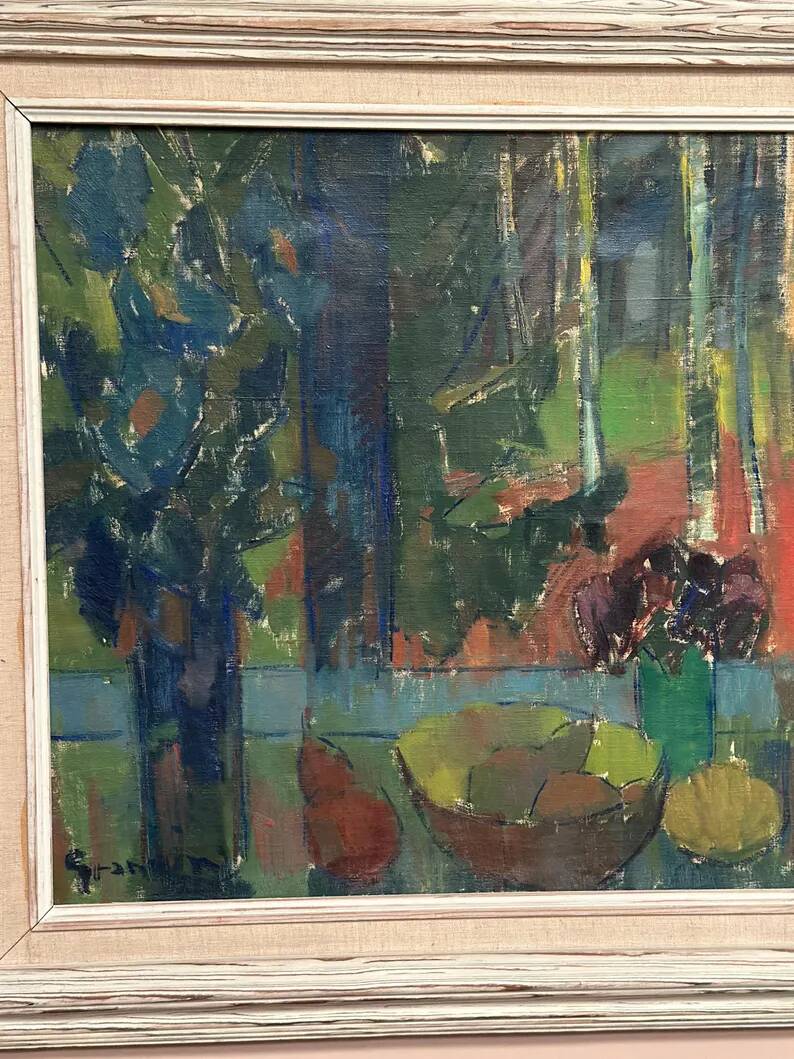Original Swedish Oil on Canvas – "Still Life with Bowl of Fruit" by Svan Grandin – Signed – Vintage & Framed – 91 × 83 cm (35.8" × 32.7")