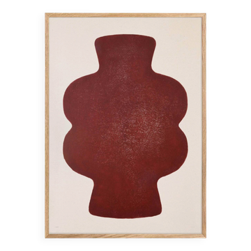 Peinture sur papier rouge cerise signée Eawy