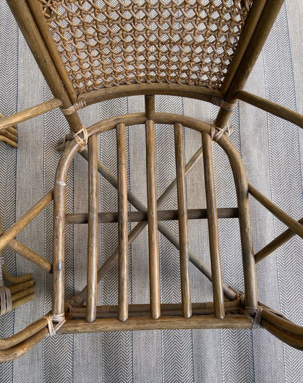 2 vintage armchairs in cannage and bamboo