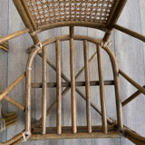 2 vintage armchairs in cannage and bamboo