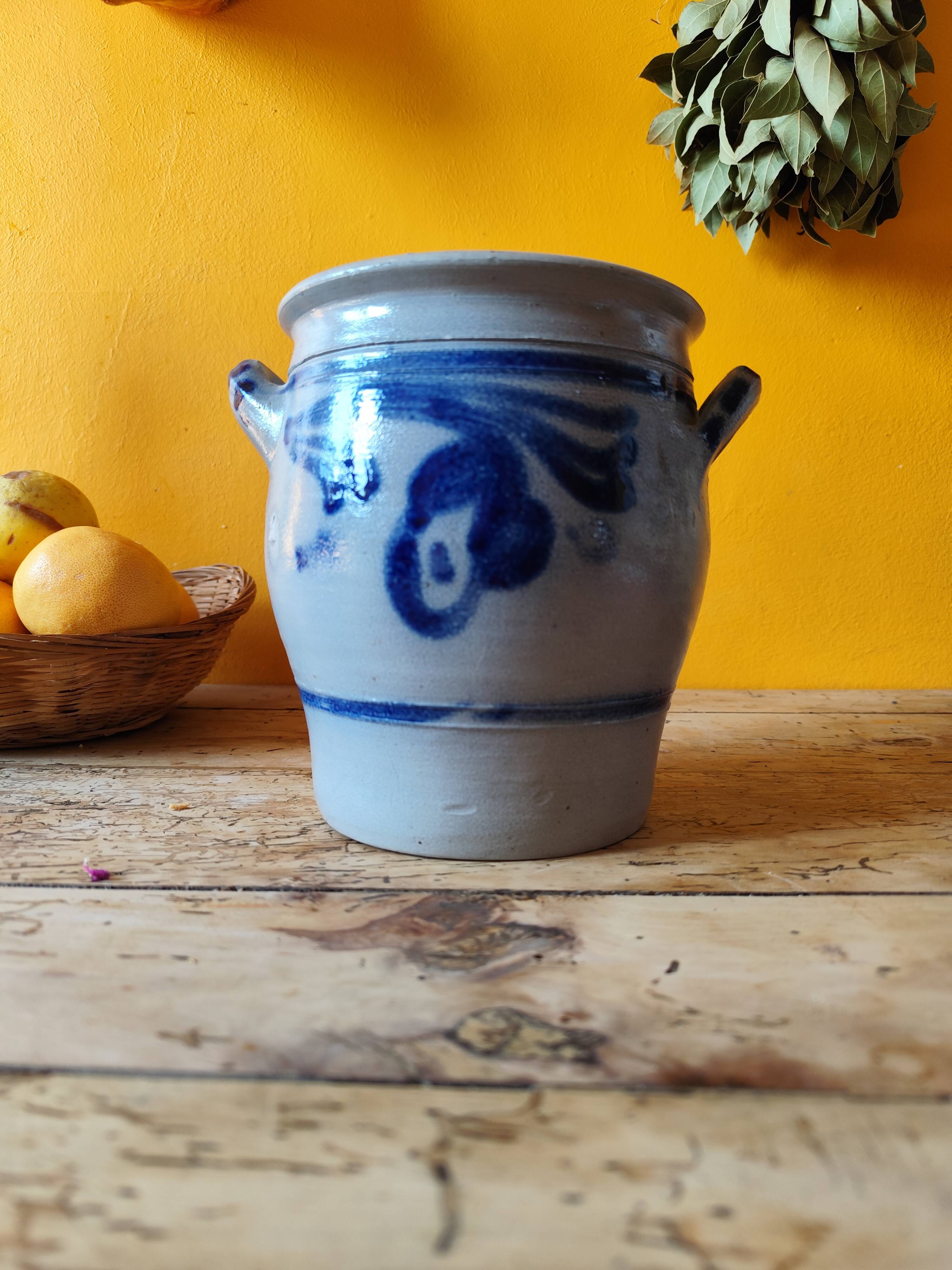 Blue and grey glazed stoneware pot from Alsace