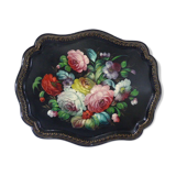 Bohemian and folk this metal tray painted with multicoloured flowers painted hand, russian vintage
