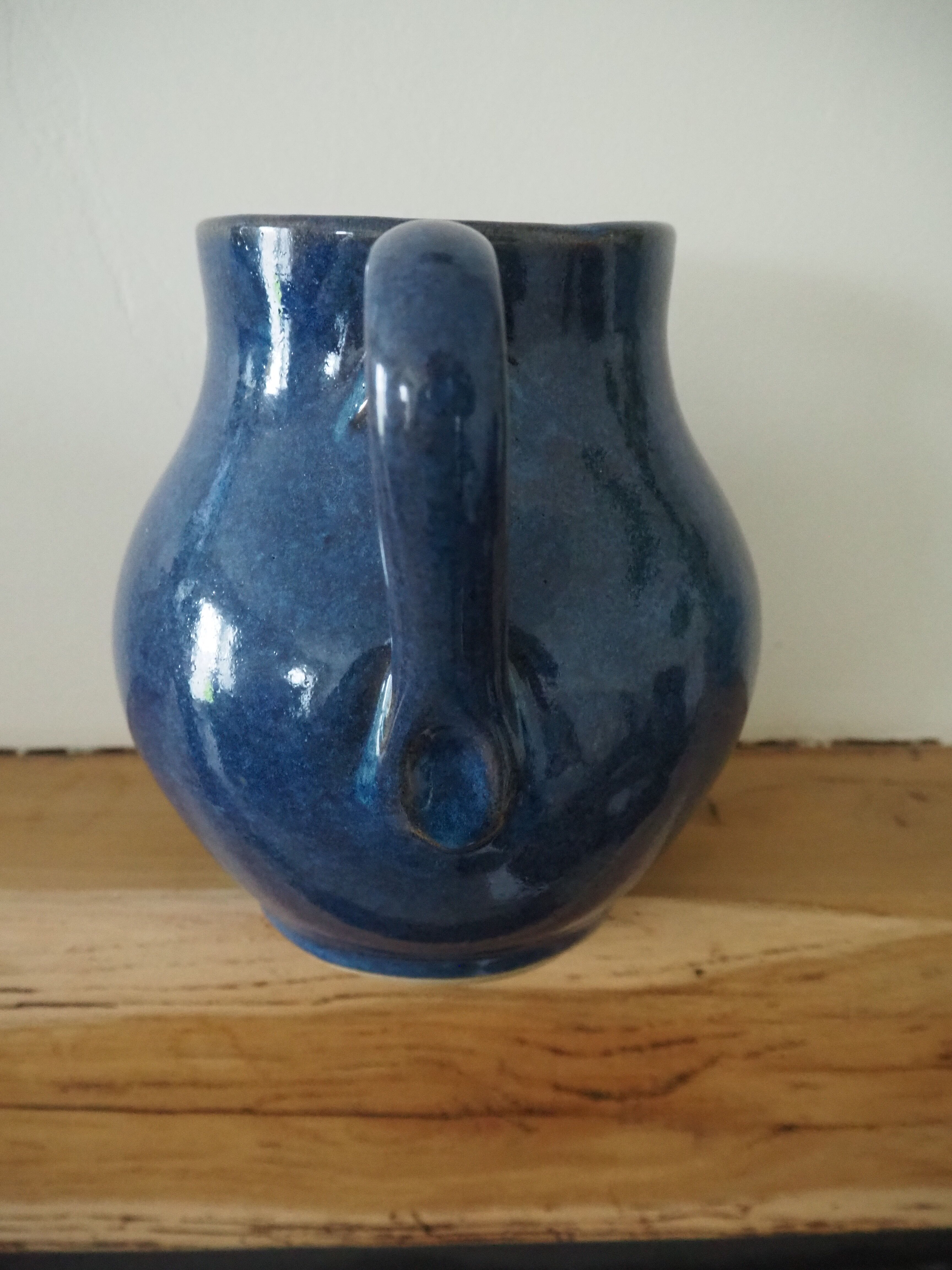Ceramic pitcher – blue enamel signed J. Normand handmade in France