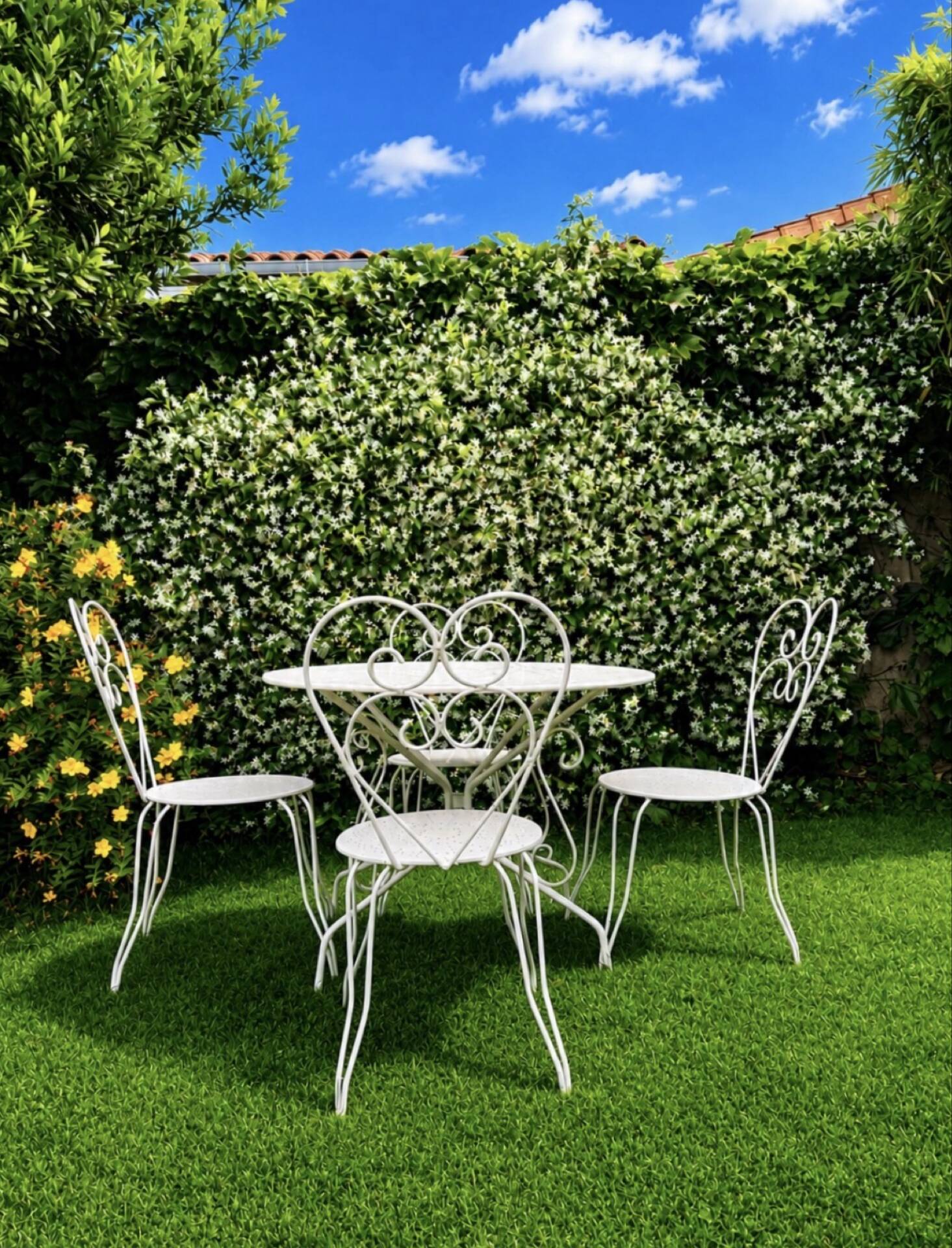 Retro garden furniture in wrought iron from the 1950s.