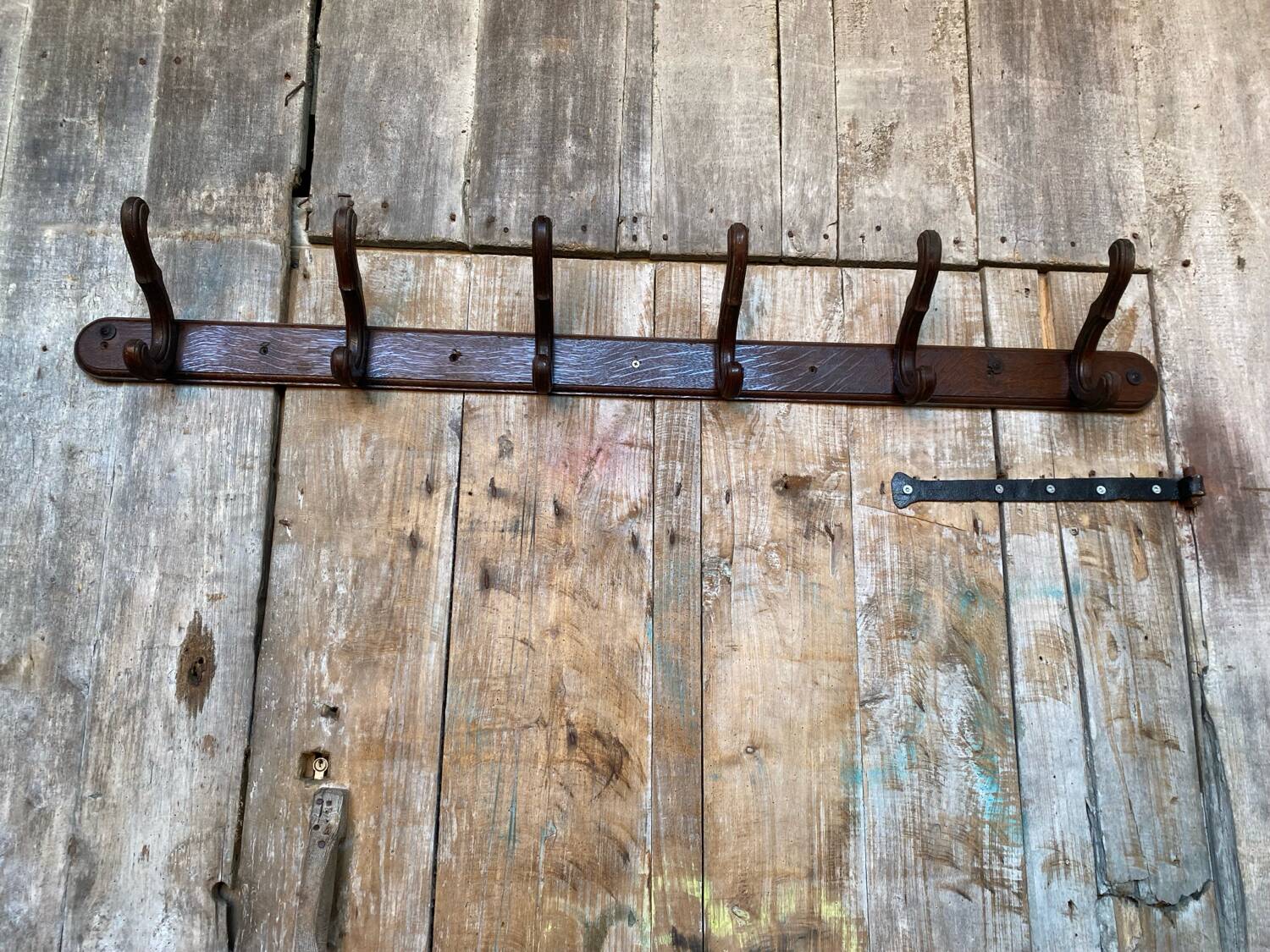 Porte Manteau Vestiaire Mural 6 Patères Bois Courbé Vintage #D740