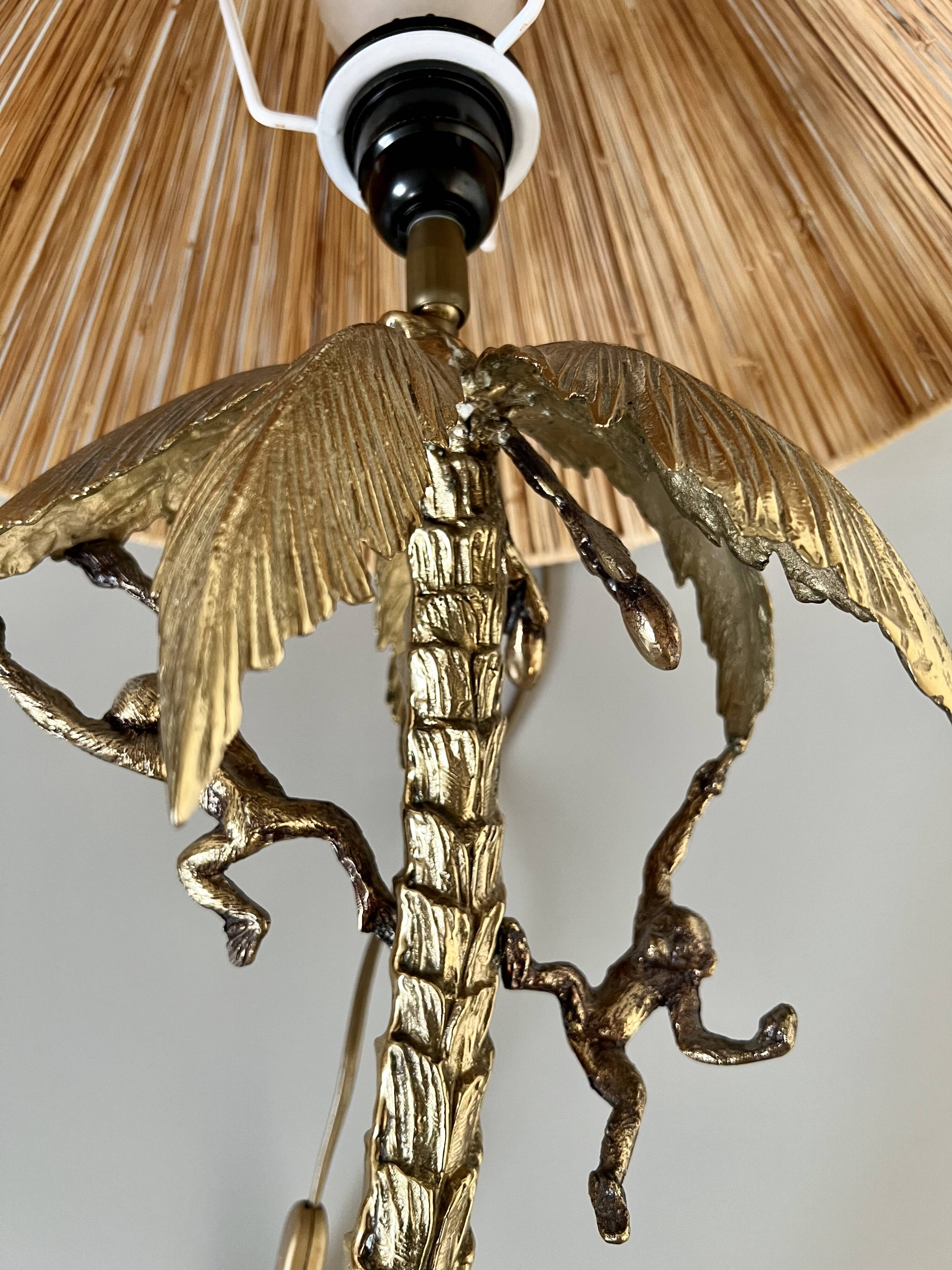 Table lamp gilded bronze palm tree and monkey