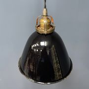 Small size black enamel hanging lamp with brass fixture