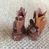 2 wooden candle holders