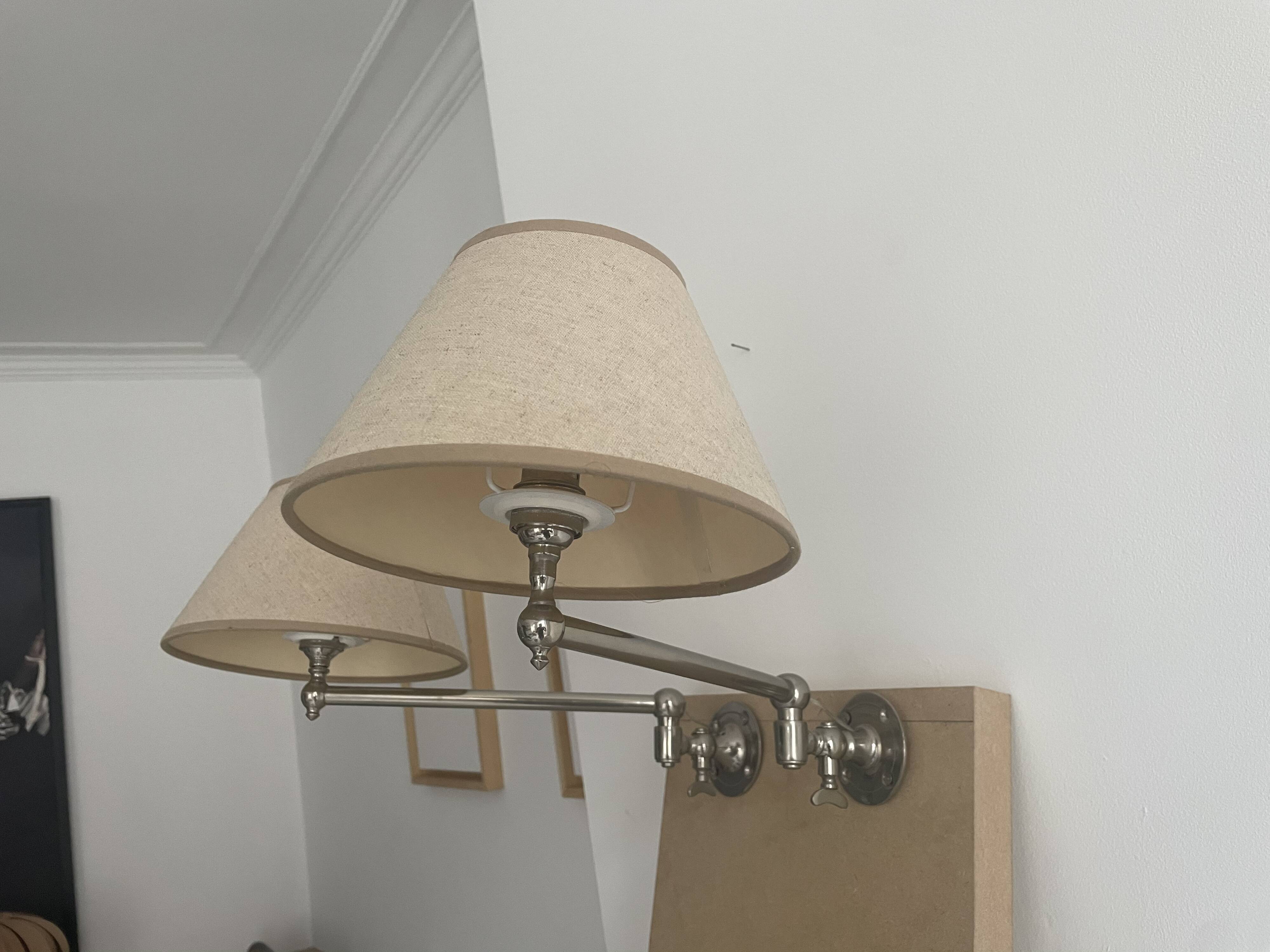 Pair of vintage, Art Deco chrome and beige adjustable wall lamps